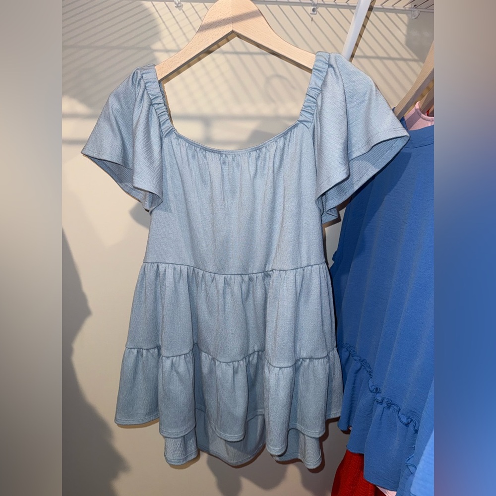 ARULA Sky Blue Ruffled Blouse